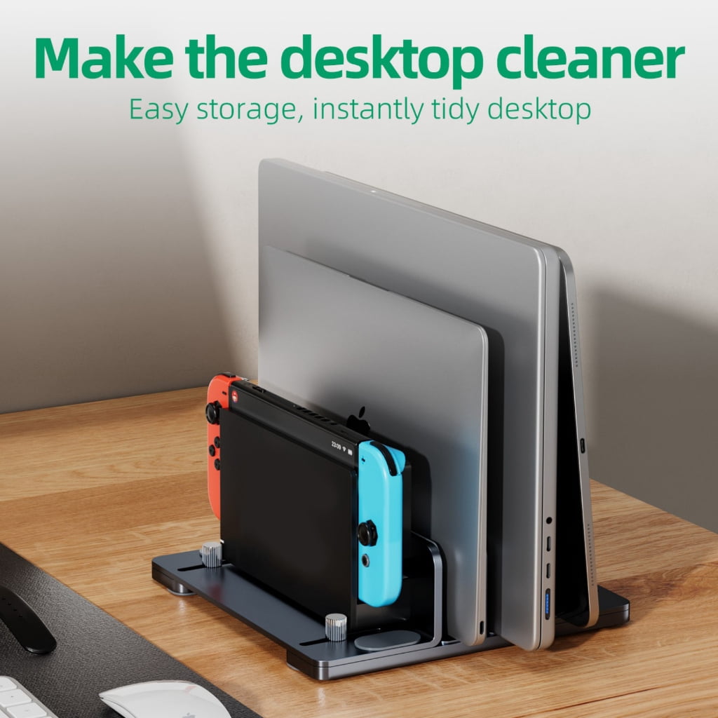 Adjustable Vertical Laptop Stand for Desk, Space Efficient Aluminum Notebook Holder for Multiple Devices