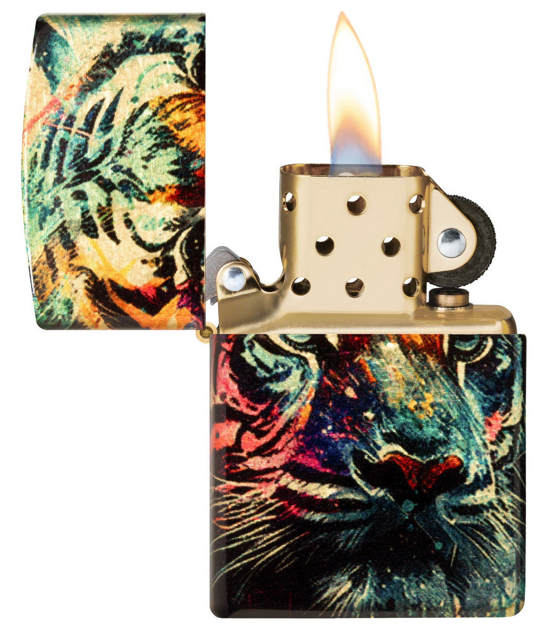Zippo Painted Tiger Design 540 Tumbled Brass Pocket Lighter