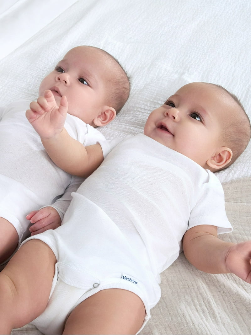 Gerber Unisex Baby Cotton Onesies, Short Sleeve White Bodysuits, - Main Image
