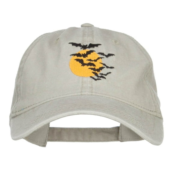 Bats and Moon Halloween Embroidered Washed Cap - Stone OSFM