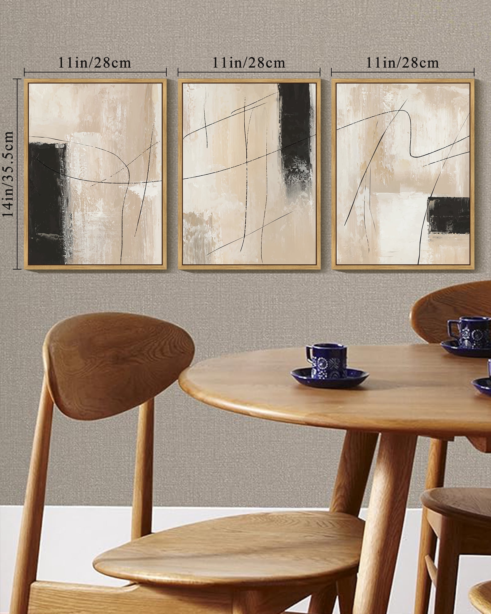 Drsoum Abstract Minimalism Art Picture Color Block Wall Decor for living Room 11x14in3pcs Natural Framed