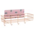 thumbnail image 1 of Bathroom Storage Rack Corner Organizer Toilet Kitchen Wall Hanging Iron Shelf without Drilling  Pink with Hooks, 1 of 8