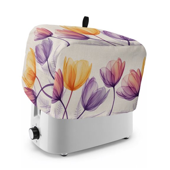 Toaster Cover 2 Slice, Elegant Tulips Dustproof Bakeware Oven Protector with Top Hook, Spring Orange Purple Flowers Pastoral Waterproof Small Kitchen Appliance Toasters Dust Cover, 12"x7.5"x8"