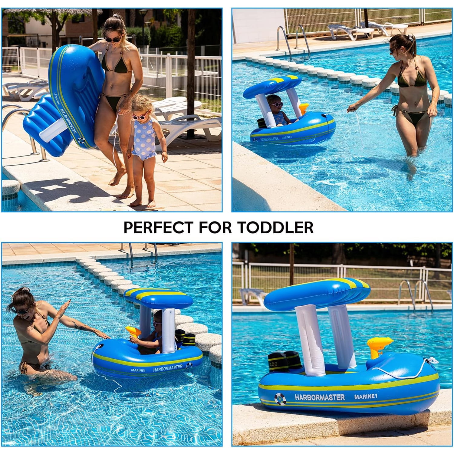 Zone Tech Inflatable Blue Harbor Master Boat Pool Float Ride On with Fun Water Toy Squirter