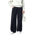 thumbnail image 4 of WQNVRNR Girls Wide Leg Pants High Waist Lightweight Pleated Loose Drawstring Casual Pants Navy 13 Years, 4 of 8