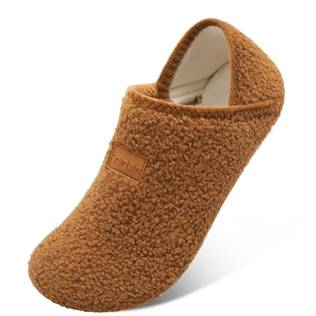 Pantuflas de lana artificial unisex para hombre y mujer, color marrón 8.5-9.5