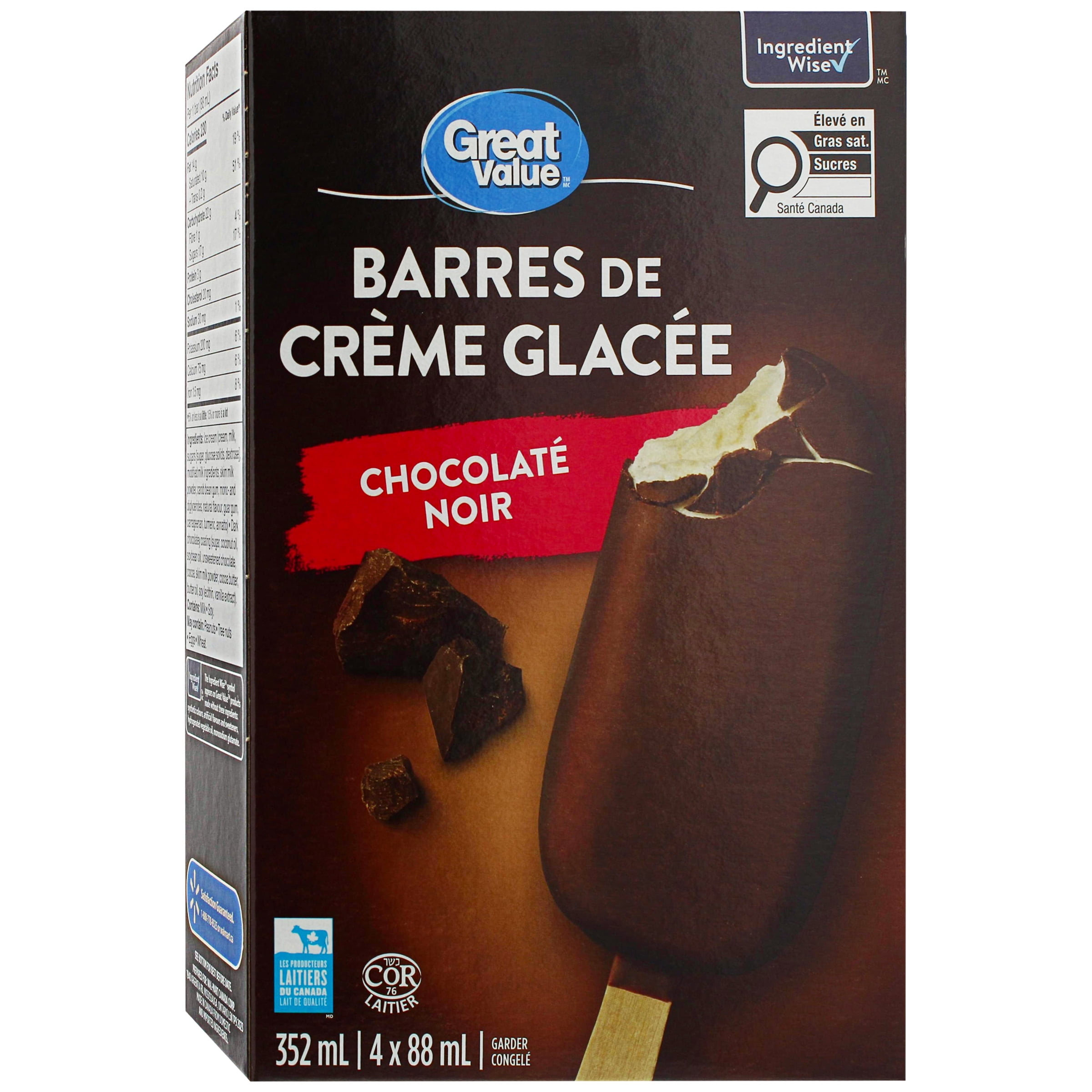 Great Value Dark Chocolatey Ice Cream Bars, 352 mL (4 x 88 mL)