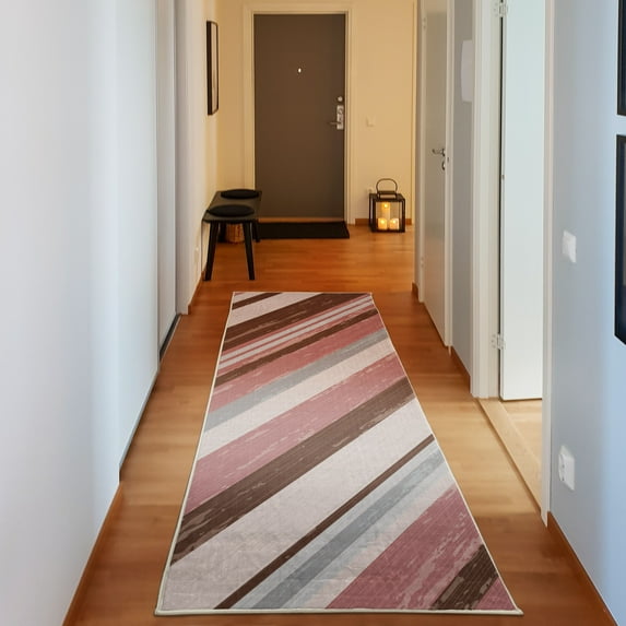 Vintage Decorative Rug, Diagonal Stripes on Old Aged Design Grungy Background Abstract Print, Quality Carpet for Bedroom Dorm and Living Room, 6 Sizes, Pale Tan, by Ambesonne