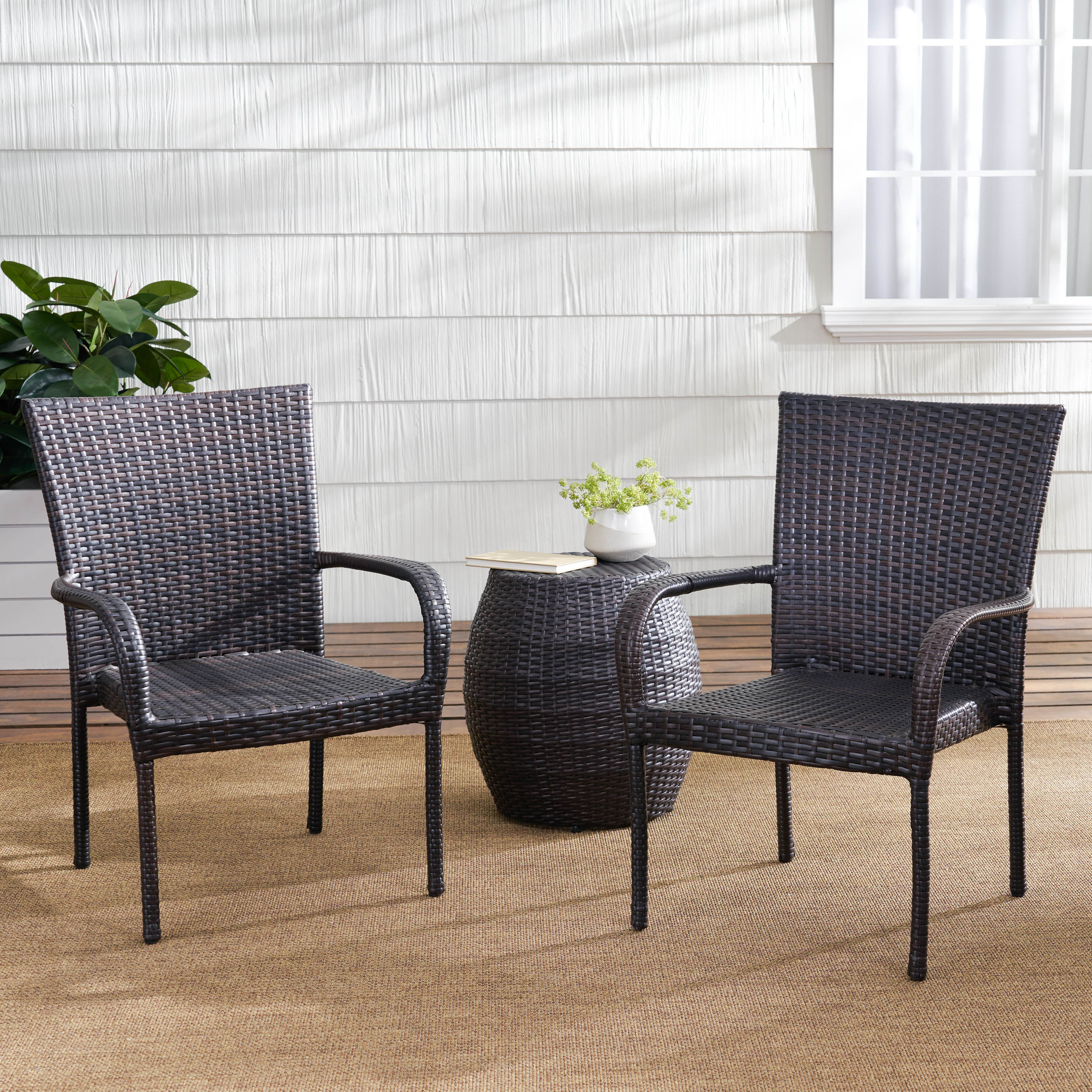 Cascada Outdoor 3 Piece Wicker Chat Set with Straight Back Chair, Multibrown - image 2 of 8