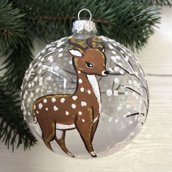 3.94-inch Glass Handpainted Christmas Ornaments Hanging Ball Christmas Tree Ornaments Mini Ornaments for Xmas Decoration Glass Ball Present for Xmas Trees Holiday Ornaments (Deer)