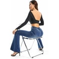 thumbnail image 5 of Pantalones vaqueros acampanados elásticos curvos de forma completa para mujer, pantalones vaqueros azules con corte de bota, 6 cortos, 5 of 5