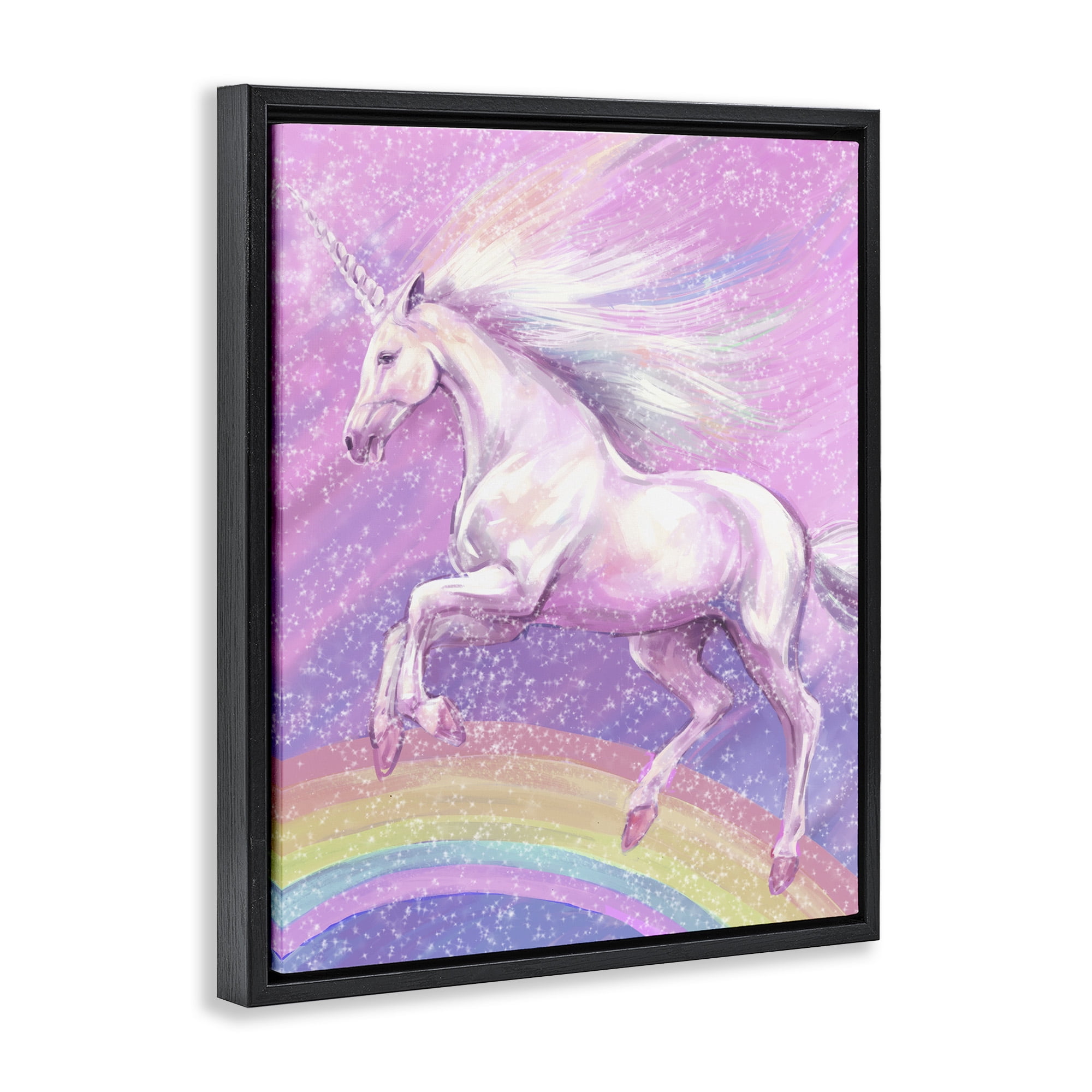 Stupell Industries Rainbow Unicorn Scene Fairy Tales & Fantasy Painting Black Floater Framed Art Print Wall Art, 17 x 21