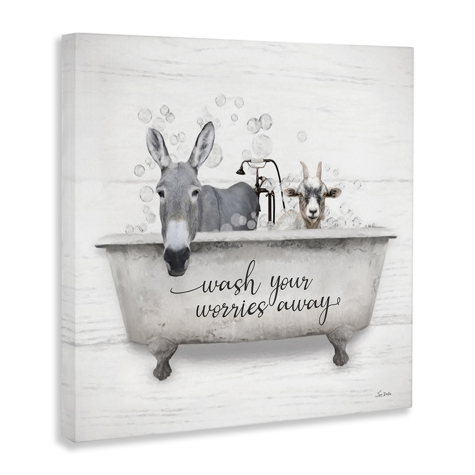 Stupell Industries Wash Worries Away Tub Typography Painting Gallery Wrapped Canvas Art Print Wall Art, 17 x 17