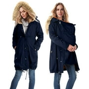 Comdrip Women Winter Jacket Maternity Winter Coat Thicken Quilted Lined Warm Hooded Outwear Thickened Puffy Parka with Hood Puffer Coat Women Navy S