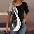 thumbnail image 2 of IYYVV Shirts For Women Puff Short Sleeve Pleated Dressy Casual Scooped Neck Summer Tops Blouses Fashion Clothes 2024 Black XL, 2 of 6