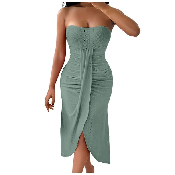 Vestido informal sin tirantes, liso y con bajo irregular para mujer - Sin mangas, poliéster, primavera/otoño/invierno - Disponible en tallas S-XXL