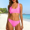 thumbnail image 2 of MIXUE Swim Suits for Women Summer Solid Color Strappy Square Collar Seamless Bra And Panty Set Sports Two Piece Tankini Holiday Wear,Pink,XXL, 2 of 6