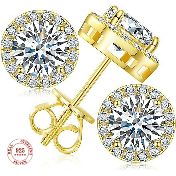 18k gold earrings women's, 925 sterling silver earrings men's lightweight gold earrings hypoallergenic gold earrings women's classic Moissanite small earrings 1 CT/ 2CT