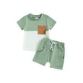 thumbnail image 2 of Toddler Boys Summer Outfit Sets 6 12 18 24M 3Y Short Sleeve Contrast Color Tops + Solid Color Drawstring Shorts, 2 of 10