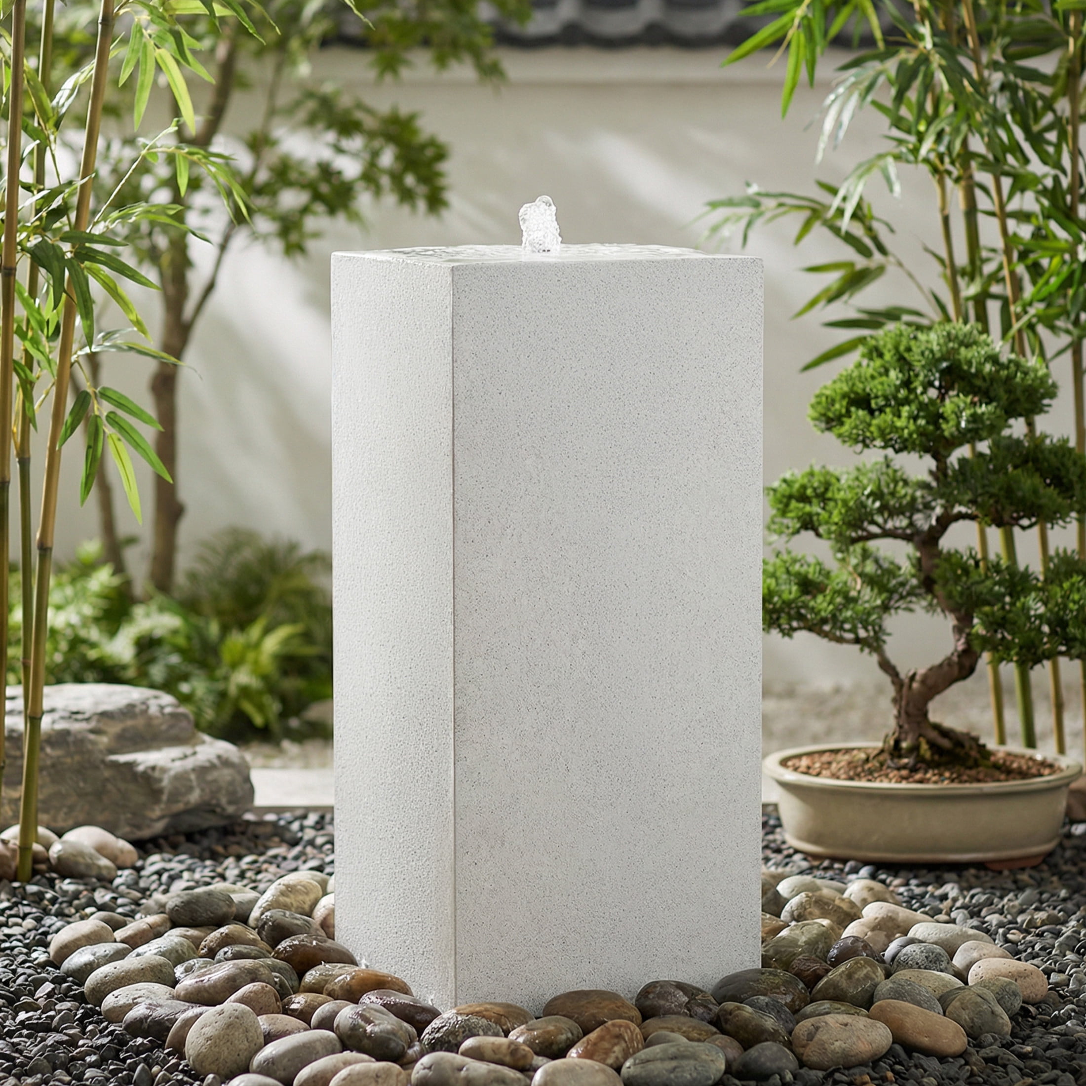 Sunnydaze Rectangular Fog Outdoor Bubble Fountain, LED Light