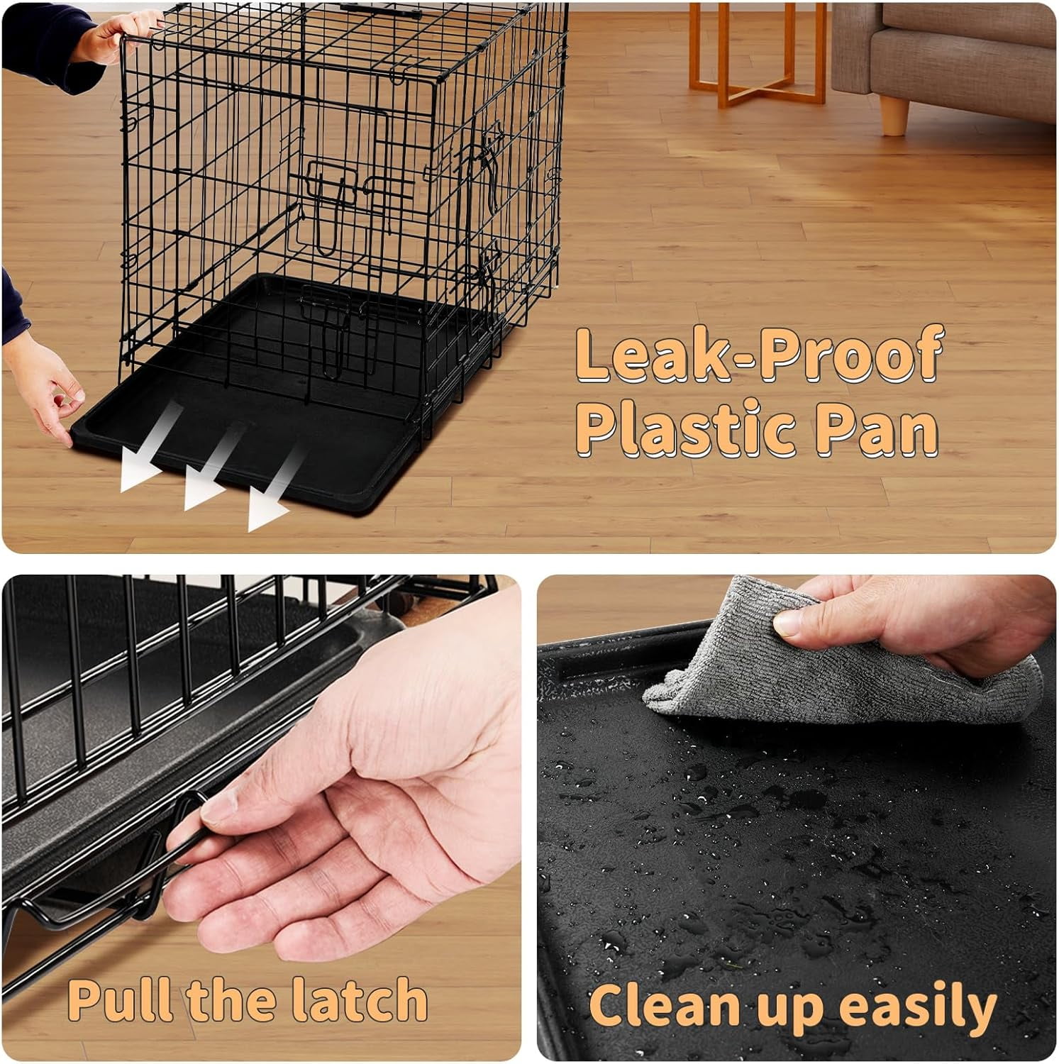 QUIOCOZY 42 Inch Extra Large Double-Door Dog Crate - Enhanced Foldable Metal Pet Kennel with Divider & Removable Tray