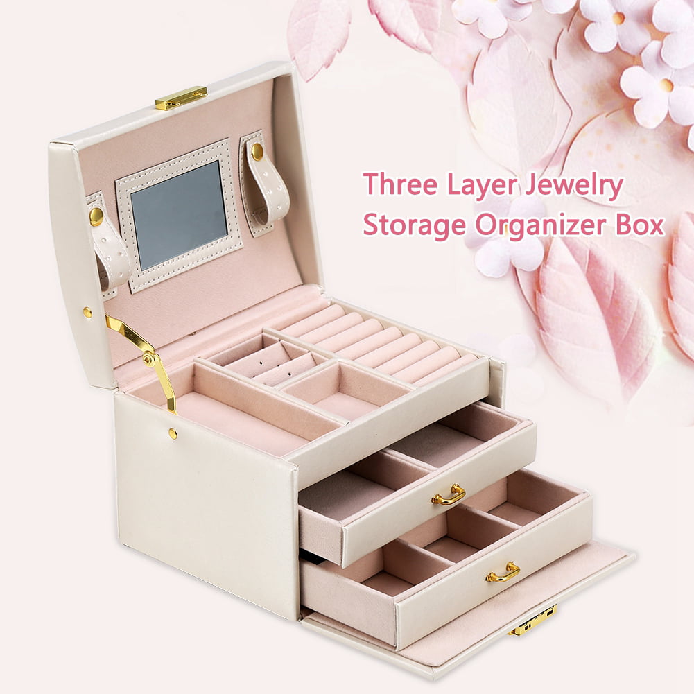 Three Layer Jewelry Storage,Greensen Organizer Box PU Earring Necklace ...