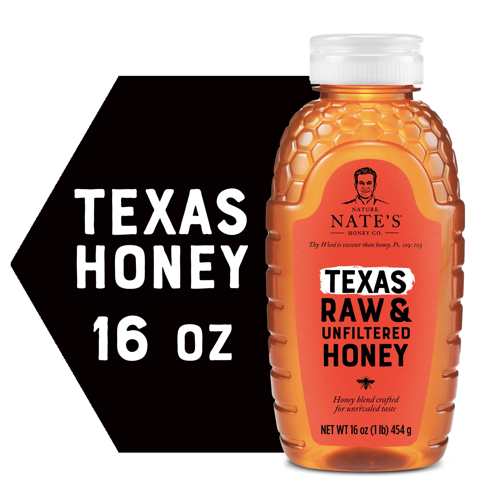 (2 pack) Nate's Texas Honey: 100% Pure, Raw and Unfiltered Honey - 16 fl oz Bottle