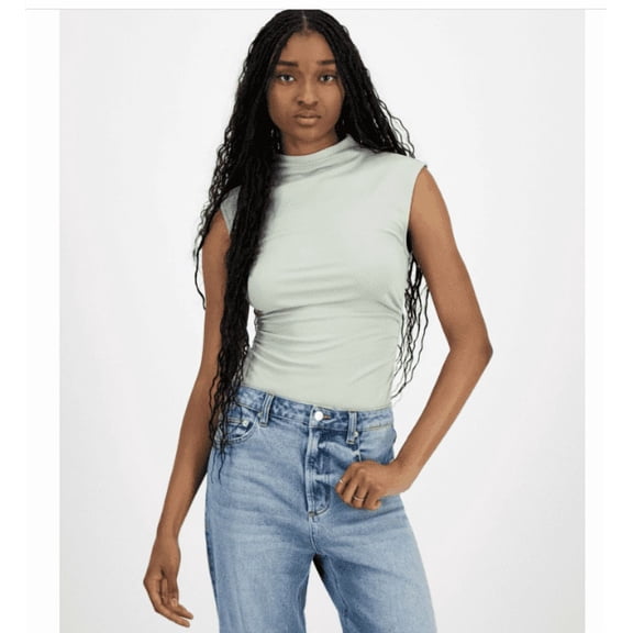 Madden Girl Juniors' Ruched Mock-Neck Sleeveless Bodysuit - Desert Sage