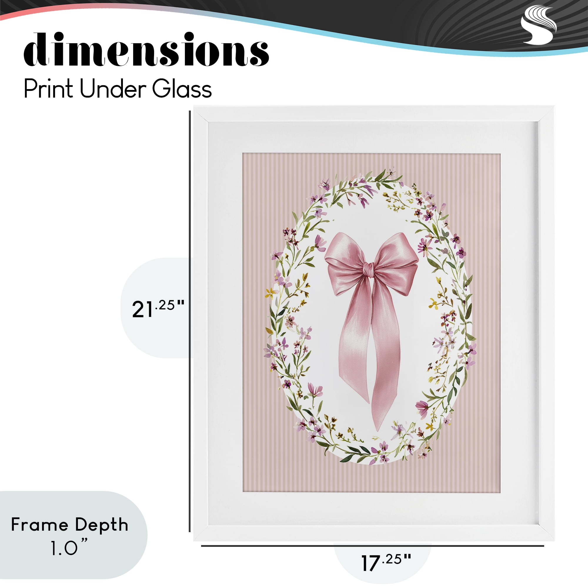 Stupell Industries Ribbon with Oval Florals White Framed Print Under Glass, design by Christine Simpson Art