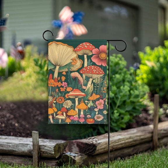 Yayeee Garden Flag 12" x 18" Double Sided Outdoor Yard Lawn Holiday Decorations, Floral Mushroom