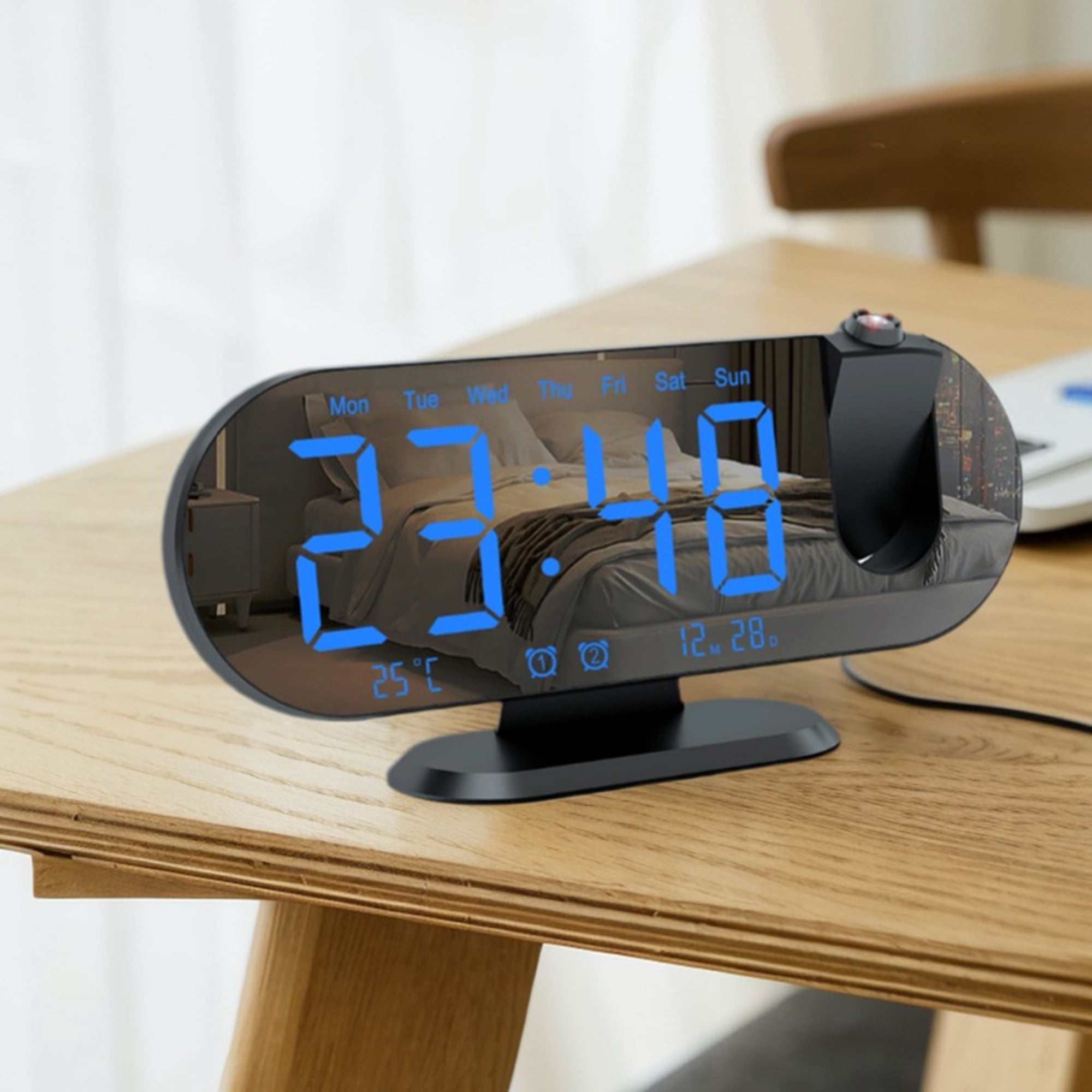 Unique Bargains Projection Alarm Clocks for Deep Sleepers Black Blue