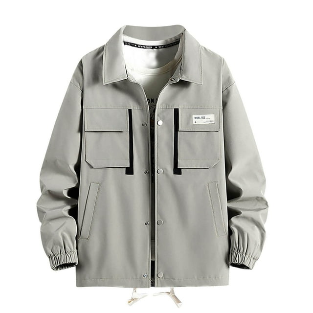 Fengqque Veste de Travail pour Homme pour le Printemps, Veste Décontractée Ample Gris 12(TTG)