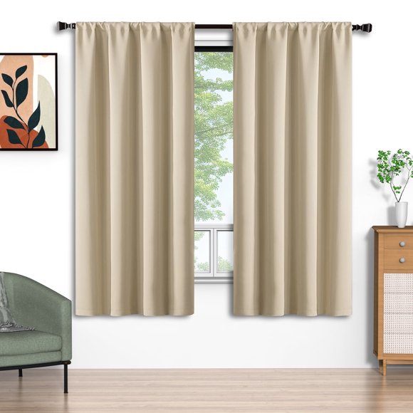 Cortinas Blackout Beige 52x72 Pulgadas, Juego de 2 Cortinas con Bolsillo para Barra, Aisladas Térmicamente, Decoración Sólida para el Hogar, Cortinas para Sala de Estar y Recámara, Privacidad Asegura
