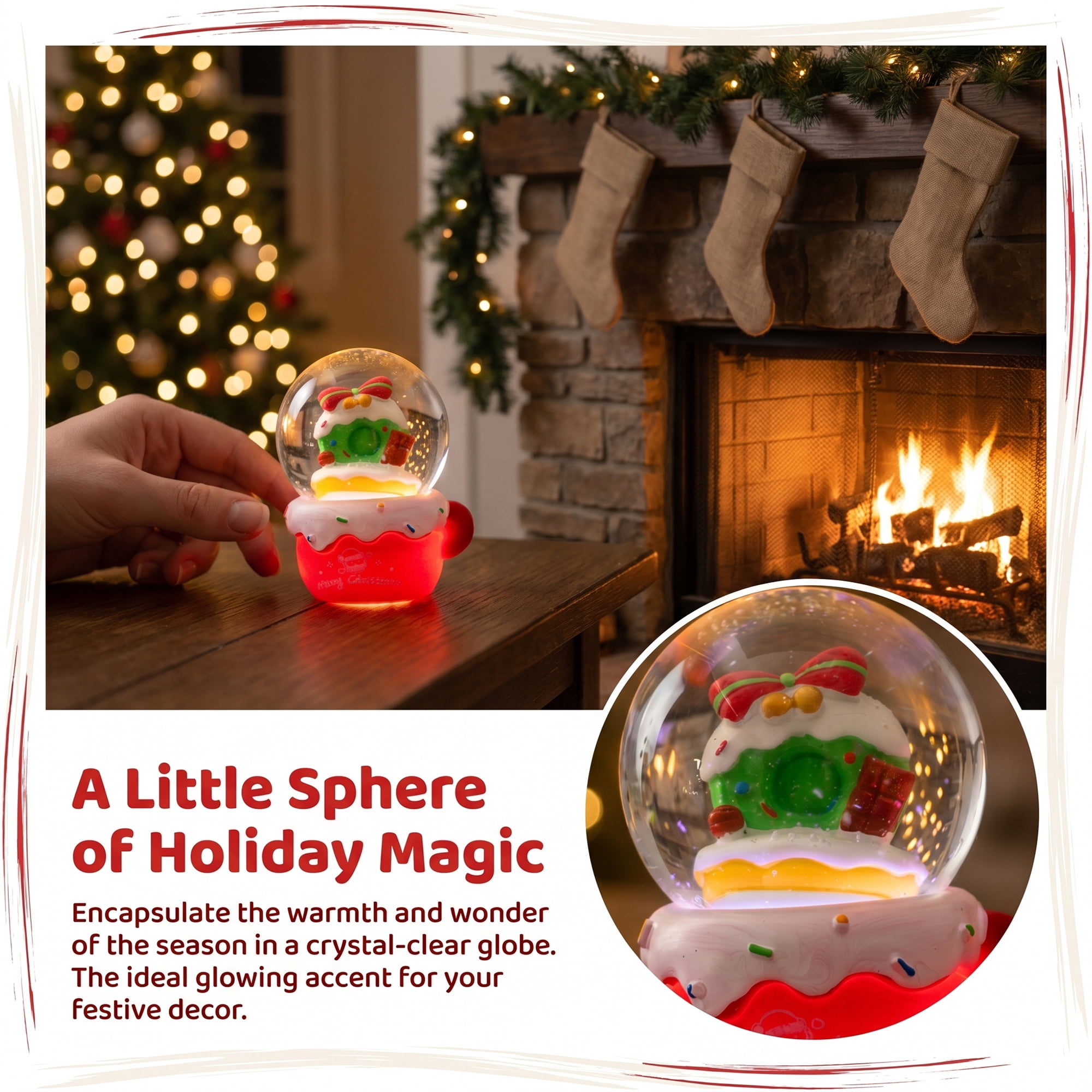 Unique Bargains Crystal Ball Shatterproof LED Glitter Snow Globe Red K 2.6" x 2.6" x 3.7"