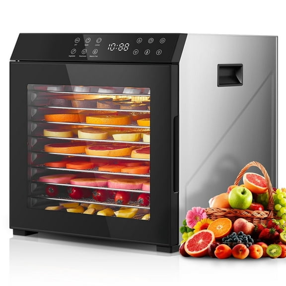 1000W Food Dehydrator, 10 Trays All Stainless Steel Food Dryer, 6 Custom Programs, 176°F Temperature Control, LED Digital Adjustable Timer, for Jerky, Meat, Herbs, Vegetable, and Fruit