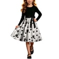 thumbnail image 2 of Girls' Halloween Two Piece Long Sleeve Dress Twisted Tree Bat Print Bow Belt A Line Flowy Skirt Kids Role Play Costume for Girls 5-14Y, Halloween Costumes for Girls White a 11 Years, 2 of 9