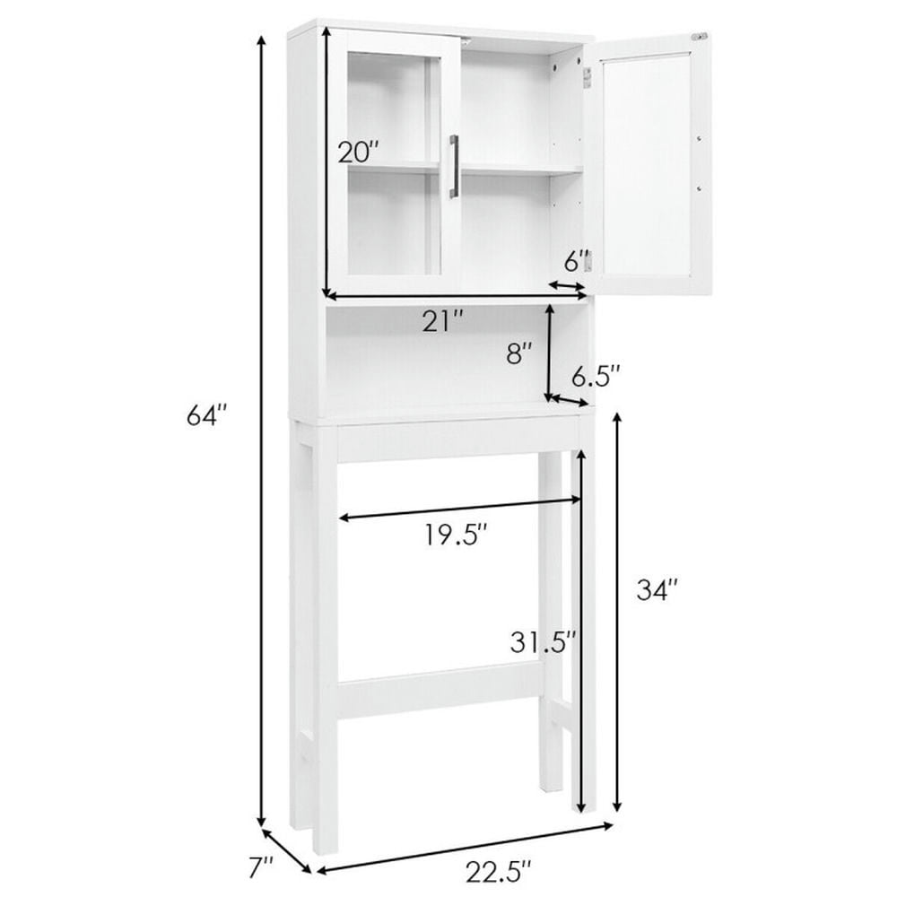 Finihen Toilet Storage Cabinet, Bathroom Cabinet Organizer, Over the Toilet Storage Cabinet Bathroom Space Saver with Tempered Glass Door, for Bathroom, White