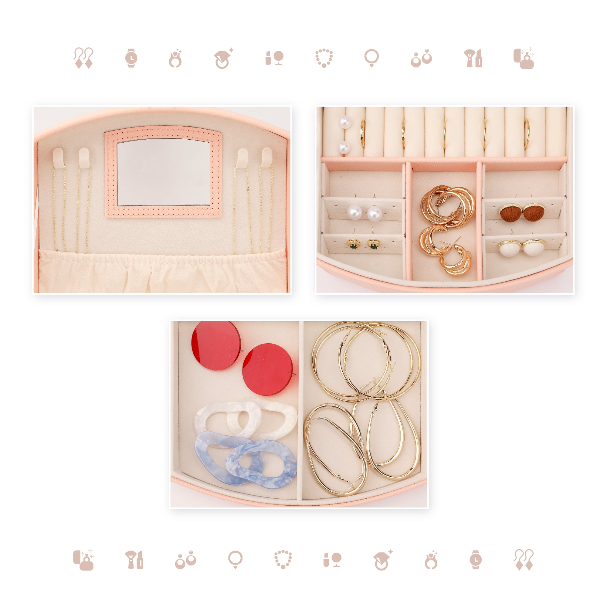Unique Bargains 2 Layer Jewelry Box with Mirror PU Leather Removable Jewelry Tray Orange