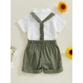 thumbnail image 6 of BemeyourBBs Baby Boy Formal Gentleman Wedding Outfit Christening Baptism Outfits Cotton Linen Summer Dress Clothes Short Sleeve Button Down Lapel Bowtie Bodysuit Shirts Suspender Shorts Set, 6 of 9