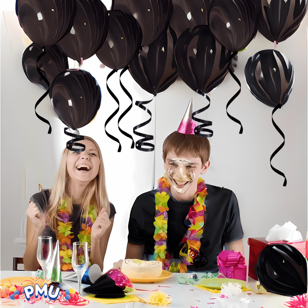 PMU 1500 Yards x 3/8in Black Crimped Curling Ribbon String for Gift Wrapping Ribbon Balloon String Birthday Celebration Party Presents Decor, Festival Art Craft Accessories (6-250 Yard Rolls)