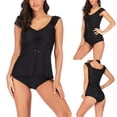 thumbnail image 2 of Women Plus Size Takini High Waist RuffleSwimwear Swimuit Female Retro Bikini Set, 2 of 9