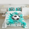 thumbnail image 2 of Homewish Soccer Football Print 2pcs Bedding Comforter Set For Teens,Teal Watercolor Splash Twin Comforter Sets,Sport Ball Game Breathable Bedding Set,Luxury Bedroom Decor,Reversible, 2 of 8