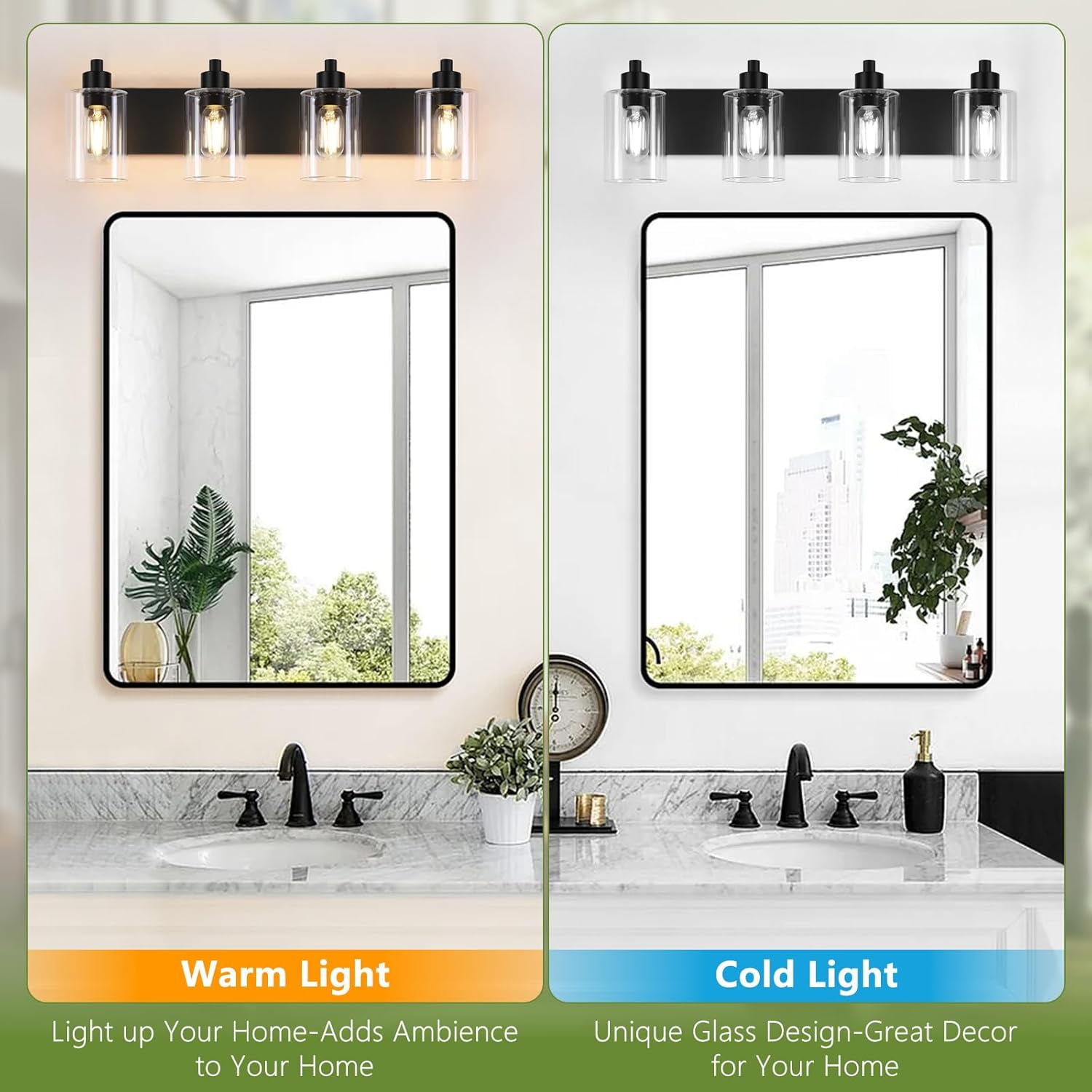 4-Light Bathroom Vanity Light Matte Black Bathroom Lights over Mirror with Clear Glass Shade for Bedroom,Living Room