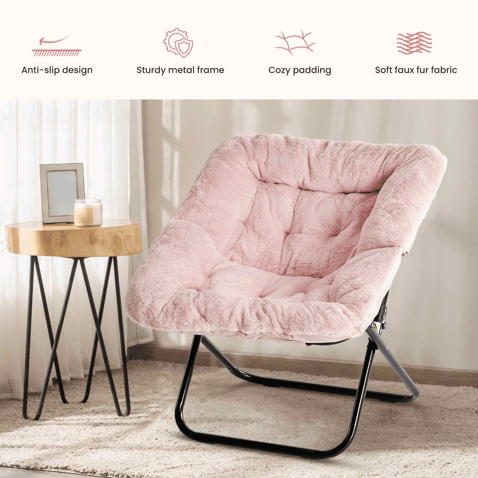 MAYEERTY Faux Fur Folding Lounge Chair Soft Large