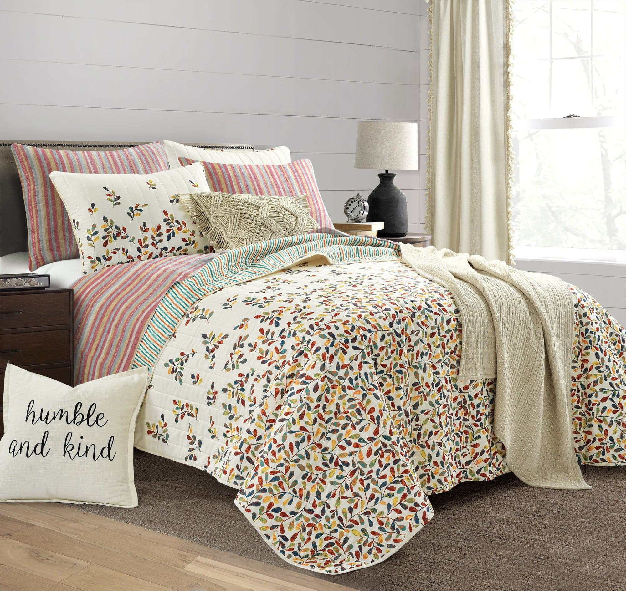 Lush Decor 100% Cotton Tracy Stripe Pick stitch Kantha Yarn Dyed Cotton Woven Quilt/Coverlet Rust/Yellow 3Pc King