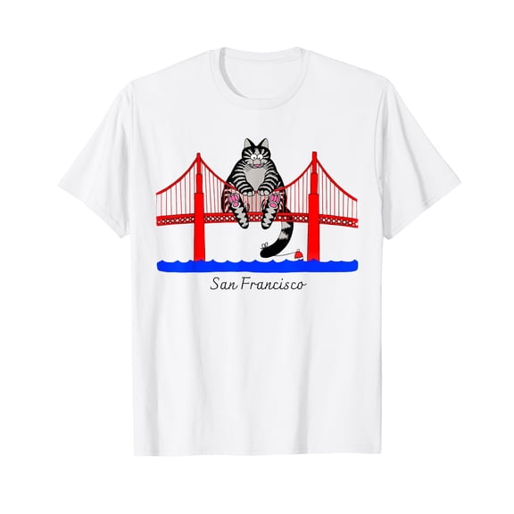 San Francisco Cat Golden Gate Bridge Book Lover Vintage T-Shirt