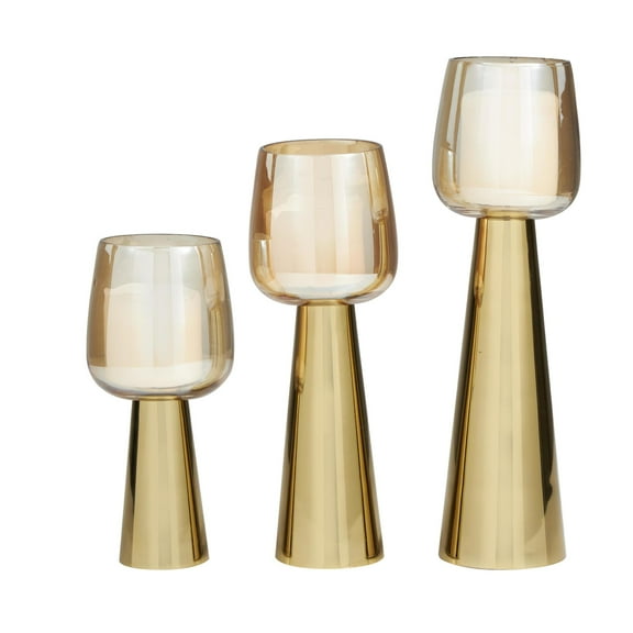 DecMode 3 Candle Gold Stainless Steel Metal Candle Holder with Gold Cup Candle Holders, Set of 3
