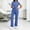 Blue-A, variant on Women V Neck Medical Scrub Uniform Set, Stretch Short Sleeve Work Top & Drawstring Elastic Waist Pants with Multi Storage Pockets for Nurses Beauty Salon Staff Sky Blue XL(XL)