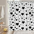 thumbnail image 2 of Cortina de ducha para el Día de San Valentín, diseño de corazón blanco y negro, con diseño romántico para mujer y niña, extra larga, con ganchos, 187 cm de ancho x 213 cm de alto, 2 of 6