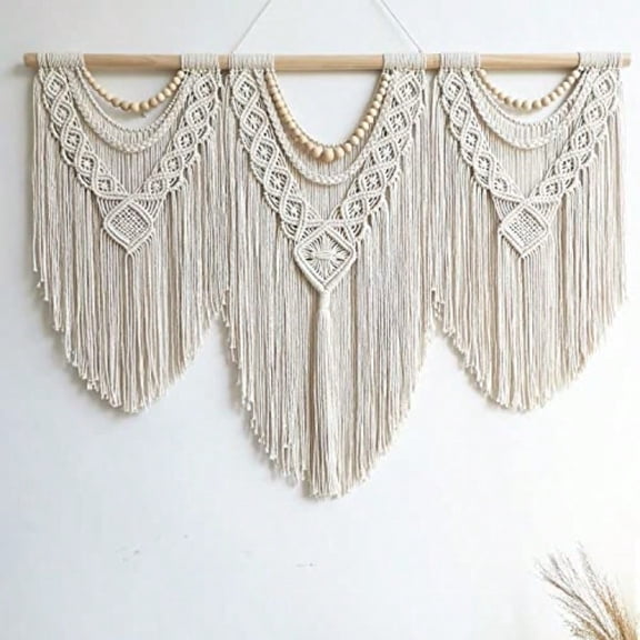 guzhiou large rame wall hanging - Boho Tapestry rame Wall Decor Art- Chic Bohemian Handmade Woven Tapestry Home Decoration for Bedroom Living Room Apartment Wedding Party - 43x32 Wood bead